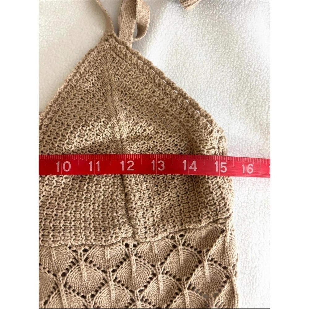 NWT Olive Oak Tan Crochet 2-Piece Set Knit Crop Tie-Front Tank & Maxi Skirt (L) - Picture 6 of 8